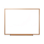 Universal Deluxe Melamine Dry Erase Board, 48 x 36, Melamine White Surface, Oak Fiberboard Frame (UNV43618) View Product Image