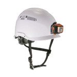 ergodyne Skullerz 8975LED Class C Safety Helmet w/8981 Universal LED Headlamp, 6-Pt Ratchet Susp, White, Ships in 1-3 Business Days (EGO60205) View Product Image