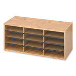 Safco Wood/Corrugated Literature Organizer, 12 Compartments, 29 x 12 x 12, Medium Oak View Product Image