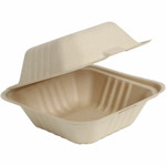 BluTable 21 oz Portable Clamshell Containers - Food Storage, Food - Natural - Molded Fiber, Sugarcane Fiber Body Product Image 