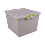 Really Useful Box 35.4 Qt. Latch Lid Storage Tote, 14.76" x 12.6" x 10.43", Dove Gray/Green View Product Image