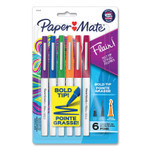 Paper Mate Flair Felt Tip Porous Point Pen, Stick, Bold 1.2 mm, Assorted Ink Colors, White Pearl Barrel, 6/Pack View Product Image