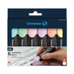 Schneider Job Pastel Highlighters, Chisel Tip (1mm/5mm), Assorted Ink Colors, Black/Assorted Barrel Colors, 6/Pack View Product Image