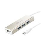 j5create USB-C Hub with SD/Micro SD Card Reader, 3 Ports, Silver View Product Image