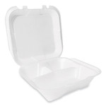 Plastifar Foam Hinged Lid Container, Secure Two Tab Latch, Poly Bag, 3 Compartments, 9 x 9 x 3, White, 100/Bag, 2 Bags/Carton View Product Image