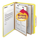 Smead Top Tab Classification Folders, Six SafeSHIELD Fasteners, 2" Expansion, 2 Dividers, Letter Size, Yellow Exterior, 10/Box (SMD14004) View Product Image