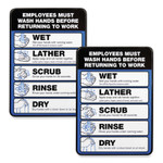 Excello Global Products Employees Must Wash Hands Indoor Wall Sign, 5" x 7", Black/Blue/White Face, Black/Blue Graphics, 2/Pack View Product Image