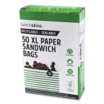 lunchskins Paper Sandwich Bag, XL Sandwich, 7.1" x 2" x 9.4", Green Stripes/White, 50/Box View Product Image