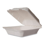 Vegware White Molded Fiber Clamshell Container, Compostable, 7.9 x 7.9 x 2.9, White, Sugarcane, 200/Carton View Product Image