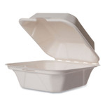 Vegware White Molded Fiber Clamshell Containers, Compostable, 5.9 x 5.9 x 2.9, White, Sugarcane, 400/Carton View Product Image