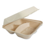 World Centric Fiber Hinged Containers, 3-Compartment, 9.3 x 9 x 3.3, Natural, Paper, 300/Carton View Product Image