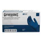 GloveWorks by AMMEX Blue Latex Exam Gloves, Powder-Free, Large, 50 Gloves/Box, 10 Boxes/Carton View Product Image
