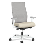 HON Ignition 2.0 4-Way Stretch Mid-Back Task Chair, White Adjustable Lumbar Support, Biscotti Seat, Fog Back, White Base View Product Image