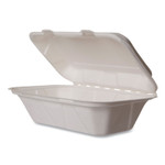 Vegware White Molded Fiber Clamshell Containers, Compostable, 9 x 11 x 2, White, Sugarcane, 250/Carton View Product Image