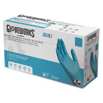GloveWorks by AMMEX Blue Nitrile Exam Gloves, Powder-Free, Large, Blue, 8 mil, 50/Box, 10 Boxes/Carton View Product Image