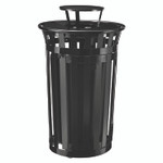 Global Industrial Outdoor Slatted Steel Trash Can, With Access Door and Rain Bonnet Lid, 36 gal, Black View Product Image