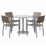 KFI Studios Eveleen Outdoor Patio Table, Four Mocha Powder-Coated Polymer Chairs, Round, 36" Dia x 29h, Fashion Gray View Product Image