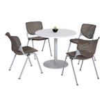KFI Studios Pedestal Table with Four Brownstone Kool Series Chairs, Round, 36" Dia x 29h, Designer White View Product Image