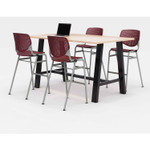 KFI Studios Midtown Bistro Dining Table with Four Burgundy Kool Barstools, 36 x 72 x 41, Kensington Maple View Product Image