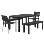 KFI Studios Eveleen Outdoor Patio Table with Two Black Powder-Coated Polymer Chairs and Two Benches, 32 x 55, Gray View Product Image