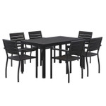 KFI Studios Eveleen Outdoor Patio Table with Six Black Powder-Coated Polymer Chairs, 32 x 55 x 29, Black View Product Image