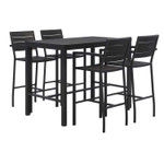 KFI Studios Eveleen Outdoor Bistro Patio Table with Four Black Powder-Coated Polymer Barstools, 32 x 55, Black View Product Image