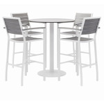 KFI Studios Eveleen Outdoor Bistro Patio Table with Four Gray Powder-Coated Polymer Barstools, Round, 41"h, White View Product Image