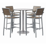 KFI Studios Eveleen Outdoor Bistro Patio Table with Four Mocha Powder-Coated Polymer Barstools, Round, 41"h, Gray View Product Image