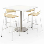 KFI Studios Pedestal Bistro Table with Four Natural Jive Series Barstools, Square, 36 x 36 x 41, Designer White View Product Image