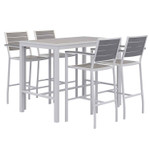 KFI Studios Eveleen Outdoor Bistro Patio Table with Four Gray Powder-Coated Polymer Barstools, 32 x 55, Gray View Product Image