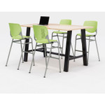 KFI Studios Midtown Bistro Dining Table with Four Lime Green Kool Barstools, 36 x 72 x 41, Kensington Maple View Product Image
