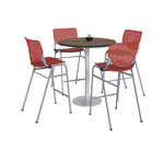 KFI Studios Pedestal Bistro Table with Four Coral Kool Series Barstools, Round, 36" Dia x 41h, Studio Teak View Product Image