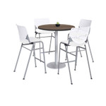KFI Studios Pedestal Bistro Table with Four White Kool Series Barstools, Round, 36" Dia x 41h, Studio Teak View Product Image