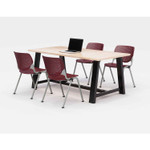 KFI Studios Midtown Dining Table with Four Burgundy Kool Series Chairs, 36 x 72 x 30, Kensington Maple View Product Image