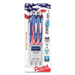 Pentel EnerGel RTX Stars and Stripes Gel Pen, Retractable, Medium 0.7 mm, Black Ink, Red/White/Blue Barrel, 3/Pack View Product Image