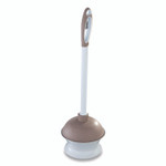 Quickie Plastic Toilet Plunger and Caddy with Microban, 16" Plastic Handle, 6.5" dia, White/Taupe Product Image
