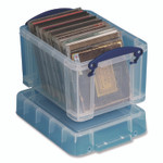 Really Useful Box Snap-Lid Storage Bin, 0.79 gal, 7.06" x 9.62" x 6.25", Clear/Blue View Product Image