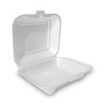 Plastifar Foam Hinged Lid Container, Secure One Tab Latch, Poly Bag, 7.81 x 8.75 x 3.38, White, 100/Sleeve, 2 Sleeves/Bag, 1 Bag/Pack View Product Image