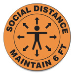 Accuform Slip-Gard Social Distance Floor Signs, 12" Circle, "Social Distance Maintain 6 ft", Human/Arrows, Orange, 25/Pack View Product Image