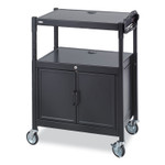 Safco Steel Adjustable AV Cart with Cabinet, Metal, 3 Shelf, 6 AC Outlets, 40 lb Capacity, 26.75 x 20.5 x 42, Black Product Image