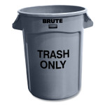 Rubbermaid Commercial Vented Round Brute Container, "Trash Only" Imprint, 32 gal, Plastic, Gray View Product Image