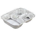 HFA Aluminum Oblong Container with Lid, 3 Compartments, 24 oz, 8.5 x 6.38 x 1.47, Silver, 250/Carton View Product Image