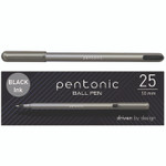 TOPS PENTONIC Ballpoint Pen, Stick, Medium 1 mm, Black Ink, Charcoal Gray Barrel, 25/Pack View Product Image