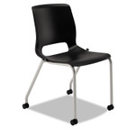 HON Motivate Four-Leg Stacking Chair, Supports 300 lb, 18.25" Seat Height, Onyx Fabric Seat, Black Back, Platinum Base, 2/Carton View Product Image