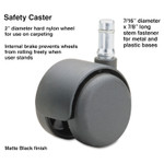 Master Caster Safety Casters, Standard Neck, Grip Ring Type B Stem, 2" Hard Nylon Wheel, Matte Black, 5/Set (MAS64234) Product Image 