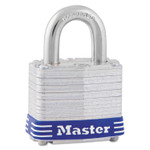 Master Lock Four-Pin Tumbler Lock, Laminated Steel Body, 1.56" Wide, Silver/Blue, 2 Keys View Product Image