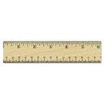 Universal Flat Wood Ruler w/Double Metal Edge, Standard, 12" Long, Clear Lacquer Finish (UNV59021) View Product Image