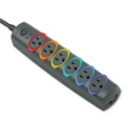 Kensington SmartSockets Color-Coded Strip Surge Protector, 6 AC Outlets, 8 ft Cord, 1,260 J, Black View Product Image