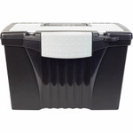 Storex Portable File Storage Box - External Dimensions: 14.5" Width x 10.5" Depth x 12" Height - Media Size Supported: Letter, Legal - Latching Closure - Plastic - Black Product Image 