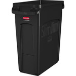 Rubbermaid Commercial Slim Jim 16-Gallon Vented Waste Container - 16 gal Capacity - Rectangular - Handle, Durable, Chemical Resistant, Crush Resistant, Recyclable - 25" Height x 11" Width x 22" Depth - Black Product Image 